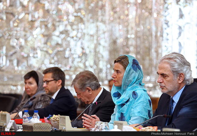 دیدار فدریکا موگرینی مسئول سیاست خارجی اتحادیه اروپا با علی لاریجانی رئیس مجلس شورای اسلامی