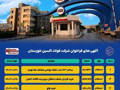 آگهی‌های فراخوان شرکت فولاد اکسین خوزستان