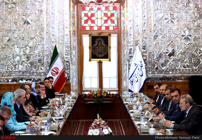 دیدار فدریکا موگرینی مسئول سیاست خارجی اتحادیه اروپا با علی لاریجانی رئیس مجلس شورای اسلامی