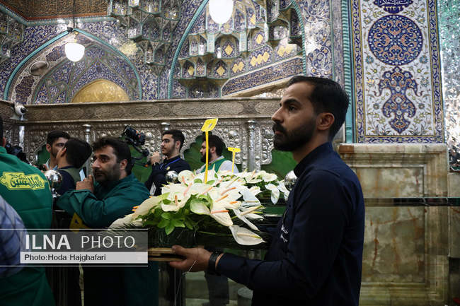 گل آرایی ضریح مطهر حضرت فاطمه معصومه 